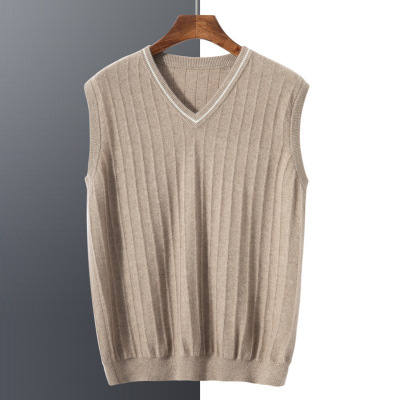 山羊绒背心男v领针织马甲羊绒衫保暖冬大码男士无袖毛衣坎肩