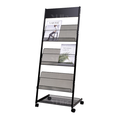 翌嘉YJ4122829 杂志架展示架报置物架收纳落地报纸报刊架 三层黑色 480*360*1230