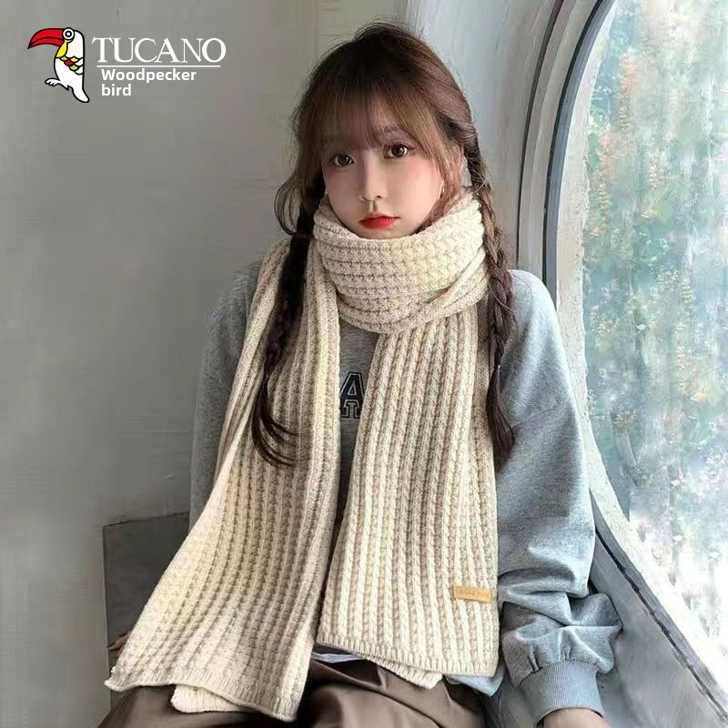 啄木鸟围巾女秋冬季韩版红色时尚百搭女生学生保暖针织围脖新款厚