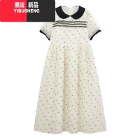YIBUSHENG奶系减龄拼色娃娃领波点连衣裙女季2024新款泡泡袖甜美初恋长裙