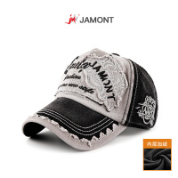 秋冬季加绒加厚棒球帽水洗做旧拳头鸭舌帽老虎头帽子保暖刺绣鲨鱼