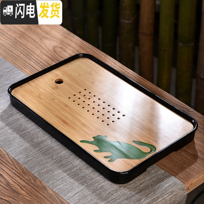 三维工匠密胺小型迷你家用陶瓷功夫茶具茶托盘沥水一人用茶台储水干泡盘C 密胺中长方逗猫黑茶盘36cm
