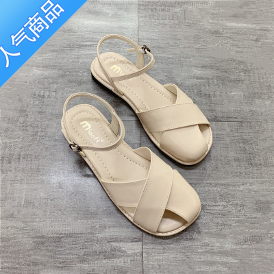 SUNTEK2023夏季新款法式复古平底凉鞋女包头仙女时尚百搭大码女鞋41-43