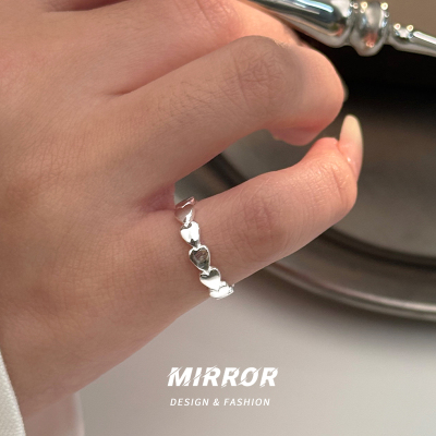 925纯银爱心串戒指女指环尾戒简约个性2025闺蜜礼物高级感送女朋友老婆情人节七夕生日礼物