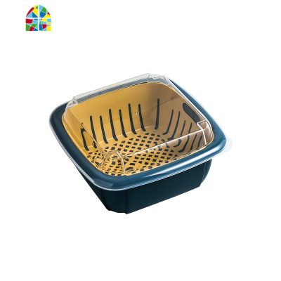 洗菜篮子沥水篮厨房冰箱带盖密封水果蔬菜双层塑料家用收纳保鲜盒 FENGHOU