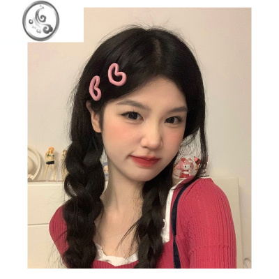 JiMi可爱甜美粉色爱心发夹女简约百搭侧边刘海碎发夹子网红发卡头饰潮