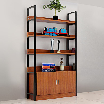 货架钢木书架带柜门简易置物架客厅储物柜展示架多层组合化妆柜5层长120*30*182带柜(可定制尺寸颜色)