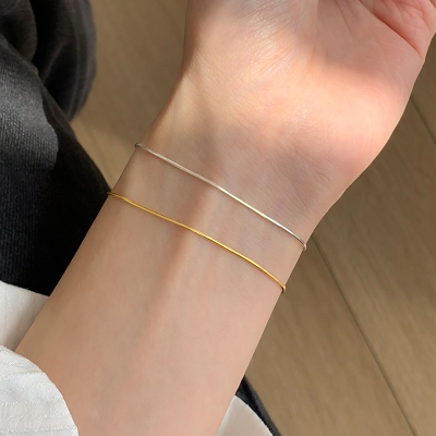 S925纯银蛇骨手链女极细素链叠戴冷淡风极简设计手饰手绳潮流送女朋友老婆情人节七夕生日礼物