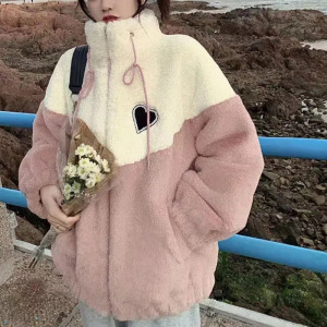 日系撞色拼接棉衣棉服慵懒风女冬季新款设计感宽松加绒加厚外套潮