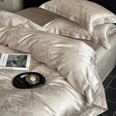 重磅100支高锦缎提花澳棉四件套纯棉床单床笠轻奢感4