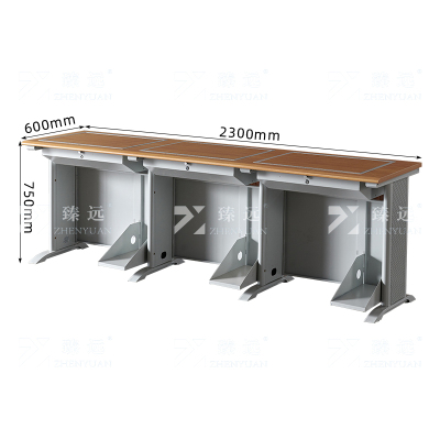 臻远ZY4012427隐藏式翻转电脑桌培训桌教室机房多媒体学习桌办公桌C款三人位