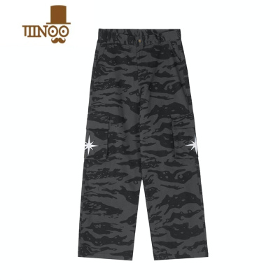 YANXU美式复古vibe风刺绣迷彩多口袋工装裤ins潮牌宽松休闲长裤男