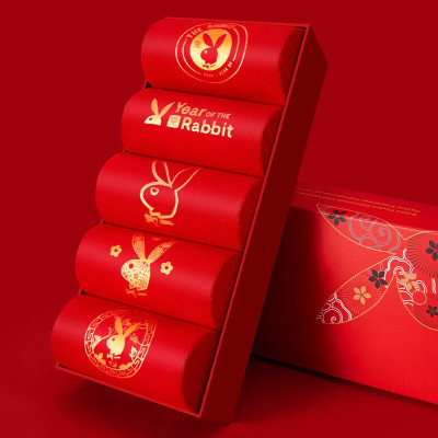 花花公子情侣大红色礼盒装袜本命年蛇年秋冬男棉袜女结婚新年送礼物中筒袜