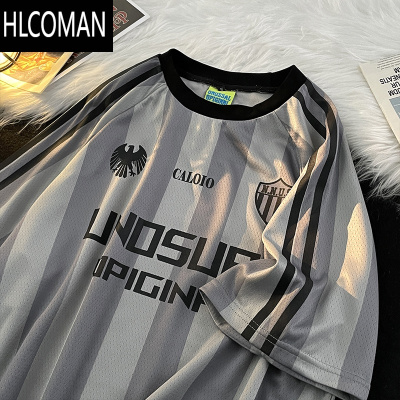 HLCOMAN美式情侣短袖t恤潮牌ins夏季冰丝网眼球衣宽松运动速干半袖体恤男
