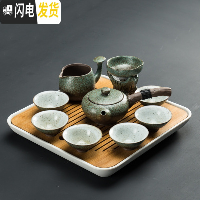 三维工匠日式功夫茶具套装整套茶盘家用简约陶瓷茶杯茶壶粗陶现公客厅 春色枯木逢春10头+茶盘