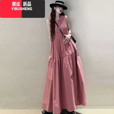 YIBUSHENG大摆长款a字连衣裙女韩版宽松显瘦小清新甜美减龄娃娃背心长裙潮