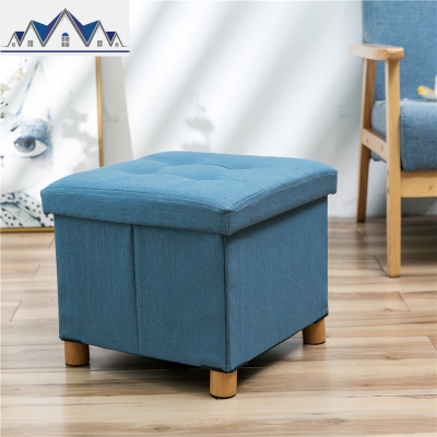 牛仔实木四脚储物收纳凳子试衣间收纳箱凳换鞋凳成人可坐 三维工匠