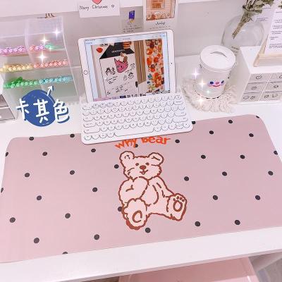 美帮汇*韩系小圆点熊长款桌垫防水防油书桌桌布黏土垫子