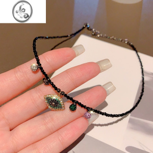JiMi黑色水晶流速项链锁骨链颈链女高级感小众2023年韩国新款网红项圈