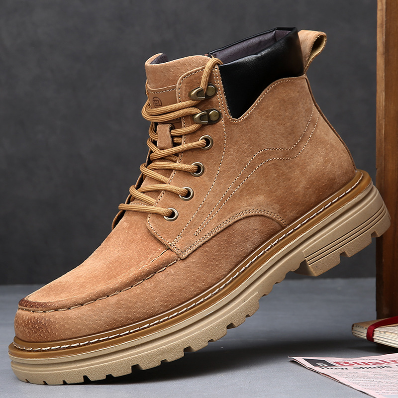 马丁靴男真皮秋冬英伦短靴厚底真皮工装靴男士拉链复古潮款皮靴_455