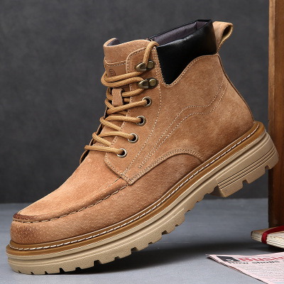 马丁靴男真皮秋冬英伦短靴厚底真皮工装靴男士拉链复古潮款皮靴_455