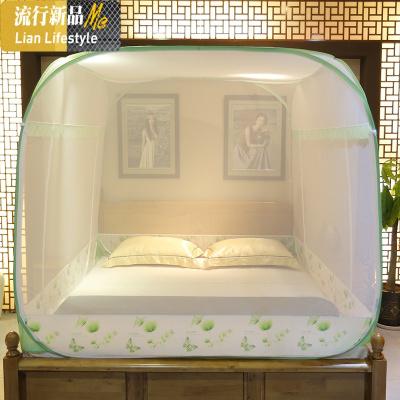蒙古包蚊帐无底免安装家用折叠方顶双人1.8m床拉链三开回底折叠 三维工匠