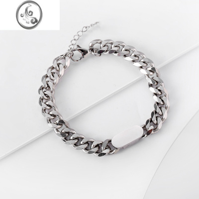 JiMi古巴银银手链男潮ins小众设计简约男生手镯嘻哈简单大方男士手饰