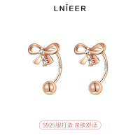 S925纯银蝴蝶结耳钉女玫瑰金睡觉免摘养耳洞耳环2025年新款银耳饰送女朋友老婆情人节七夕生日礼物