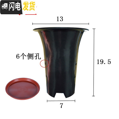 三维工匠园艺兰花盆塑料大中小号透气黑色带孔国兰君子兰墨兰花专用盆 4寸加红色托盘 同规格50个(送网套)花盆容器