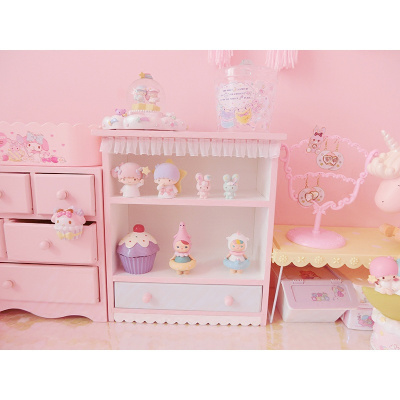 美帮汇软妹房间装饰木质桌面收纳盒娃娃双层展示架蕾丝花边昭和抽屉柜子