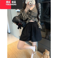 YIBUSHENG抽绳宽松阔腿休闲裤女装2024季新款高腰显瘦直筒裤小个子短裤子