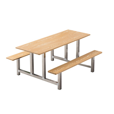 阿拉贡学校食堂不锈钢餐桌椅4人6人8人位员工饭堂连体快餐桌椅组合6人位防火板