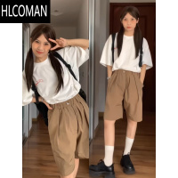 HLCOMAN夏季新款双褶设计短裤男廓形宽松五分裤潮流休闲百搭外穿美式ins