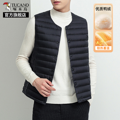 啄木鸟排骨无领羽绒马甲男士内胆加厚冬季2025轻薄背心坎肩马夹K