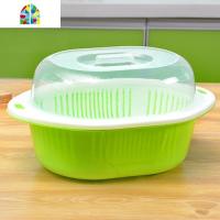 创意双层洗菜篮子塑料厨房洗菜盆家用客厅创意水果盘带盖子 FENGHOU 7355玫红