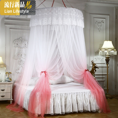 ins少女心梦幻公主风吊顶圆顶蚊帐1.8m床1.5m家用双人纹账免安装 三维工匠