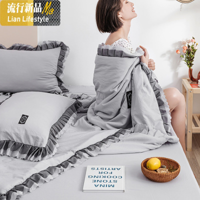 夏季空调被四件套水洗棉夏凉被薄被子床上用品床单枕套三件套 三维工匠