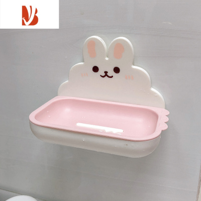 三维工匠可爱卡通双层肥皂盒免打孔壁挂式沥水家用卫生间浴室香皂盒置物架 白色兔