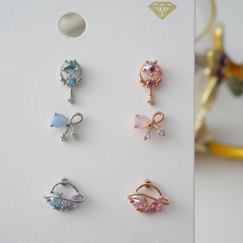韩国进口甜美小行星蝴蝶结魔法棒气质耳骨钉彩钻送女朋友老婆情人节七夕生日礼物