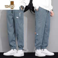 YANXU裤子男士休闲裤款宽松束脚运动冰丝潮牌工装长裤2023夏季新款