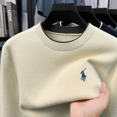 圆领毛衣男假两件秋冬季新款加厚保暖时尚刺绣打底男士针织衫