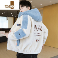 YANXU青少年棉衣男生冬季潮流加厚棉袄学生颗粒绒帅气连帽羔毛绒外套