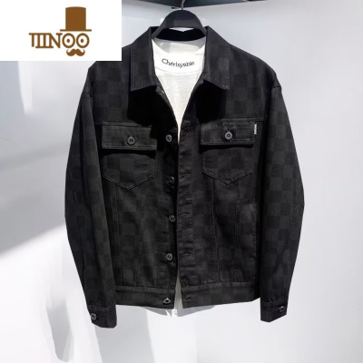 YANXU日系纯色复古休闲外套男潮牌宽松工装夹克秋季韩版潮流牛仔上衣