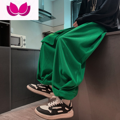 七斓日系工装裤男设计感小众灯笼裤胖子大码宽松oversize华夫格运动裤