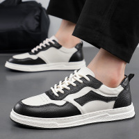 头层牛皮鞋小众百搭男士休闲熊猫鞋韩版潮小白鞋软底个性厚底男板