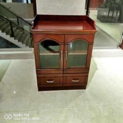 霜叶 定制茶水柜 实木皮餐边柜 办公家具 矮柜储物 碗柜 中式设计 黑胡桃色 两门款式 高档定制办公储物柜