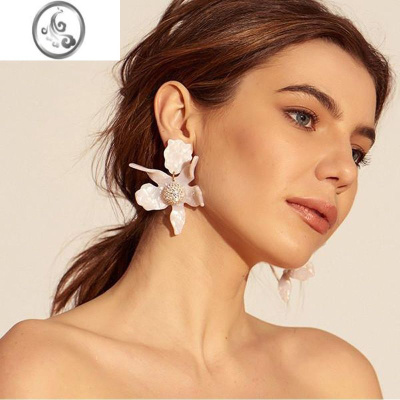 JiMi夸张花朵耳环女欧美超仙气质长款大花瓣耳坠耳钉度假风无耳洞耳夹