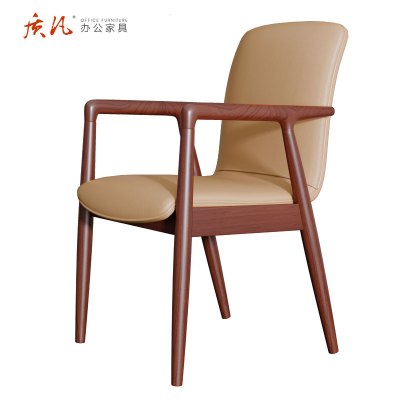 质凡餐椅实木椅子家用茶椅复古带扶手椅书房椅子办公会客椅接待洽谈椅