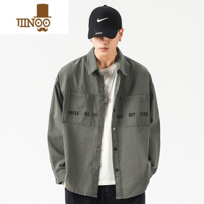 YANXU工装衬衫男长袖日系复古休闲衬衣男装日系宽松潮牌外套男上衣