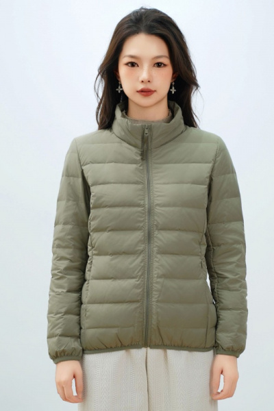 新款女式90绒纯色女装立领无缝压胶羽绒服短款大码外套